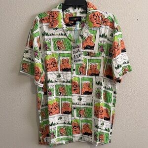 Teddy Fresh Art Club Loudmouth Men's Comic Print Shirt - Green and Orange Unisex